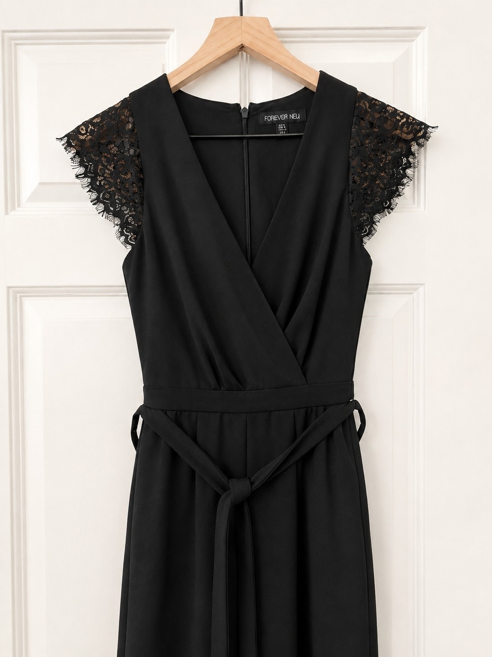 Forever New Black Lace Cap Sleeve Wide Leg Jumpsuit